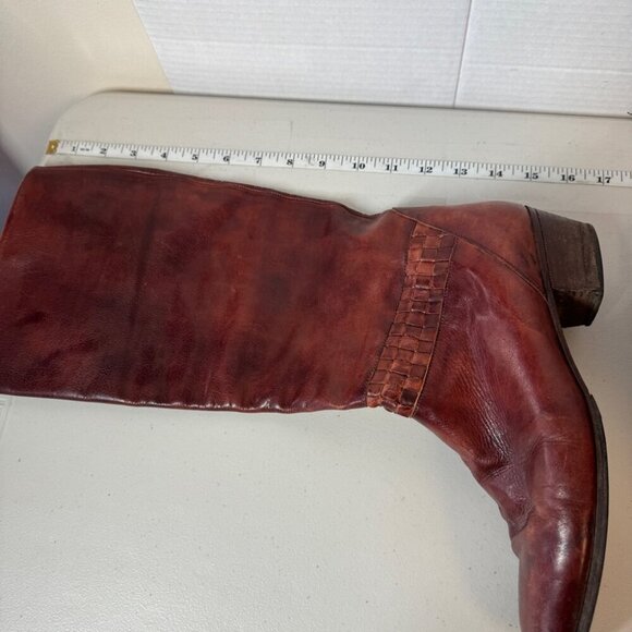 Vintage Redwood Leather Made in Italy Western Boho Tall Boots Size 40 1/2 - Picture 10 of 16